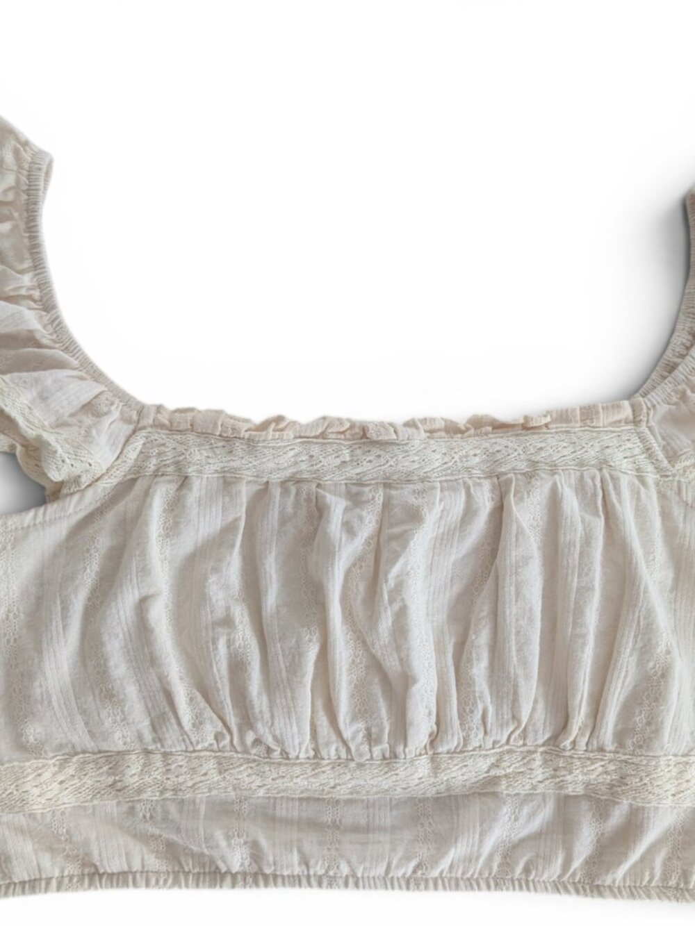 Altar'd State Cream Lace Trim Ruffle Crop Top Size M Boho — EUC - Picture 3 of 6